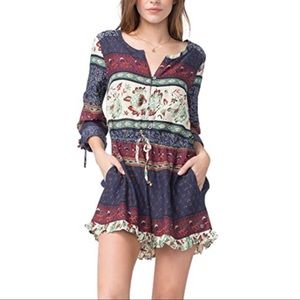 ROXY Midnight Edge Paisley Floral Smocked Long Sleeve Ruffle Shorts Romper